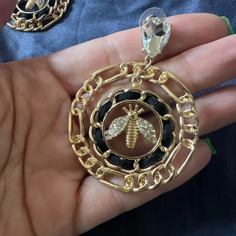 Gold Bee Motif Earrings